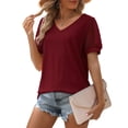 thumbnail image 1 of MKLEKYY Playeras Camiseta Informal De Color Liso Para Mujer, Cuello En V, De Gasa, Manga Corta Talla L, 1 of 3