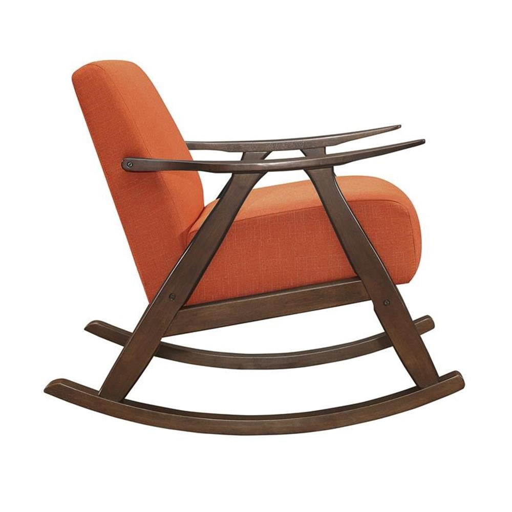 Lexicon Waithe Mid-Century Textured Fabric Rocking Chair in Dark Walnut/Orange