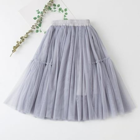 

BLTIBY Girls Long Tutu Tulle Skirts Princess Elastic High Waist A-line Mesh Skirts for Birthday Party Soft Pleated Skirt Cute 3-11 Years Gray 8-9 Years
