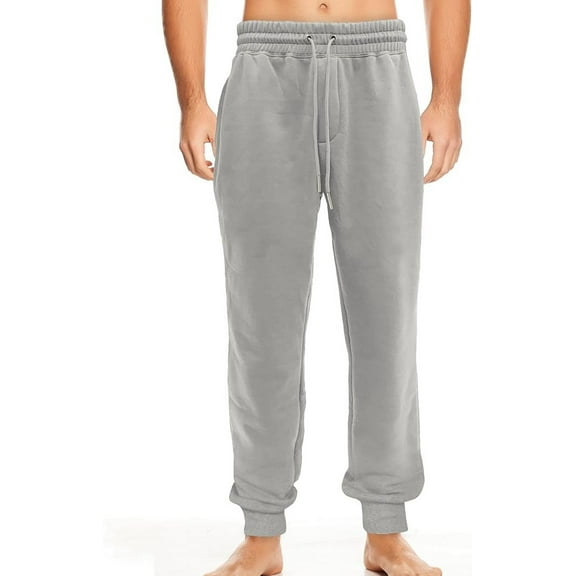 Elegant Comfort Men's Cotton Fleece Jogger Sweatpants with Pockets, Large Light Gray