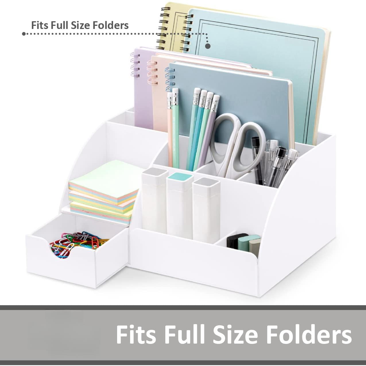 White Desktop Organizer - 9 Compartment Office Desk Accessories Pen Holder