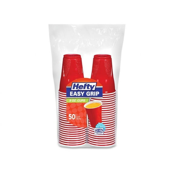 Pactiv Corp Easy Grip Disposable Plastic Party Cups, 9 oz, Red, 50 Counts