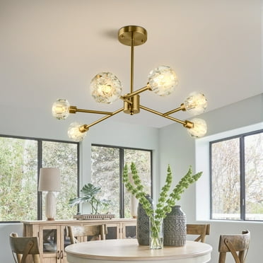 KPIBEST Sputnik Chandelier, 2023 New Style 9 Lights Branches Chandelier Glass Globe Farmhouse Chandeliers,Gold Pendant Light Bubble Ceiling Hanging Lighting fixtures for Living Room,etc