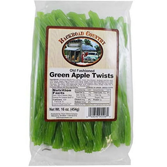 Backroad Country Old Fashioned Green Apple Twists - Licorice Candy - Made in the USA - 16 OZ (Pack of 1)