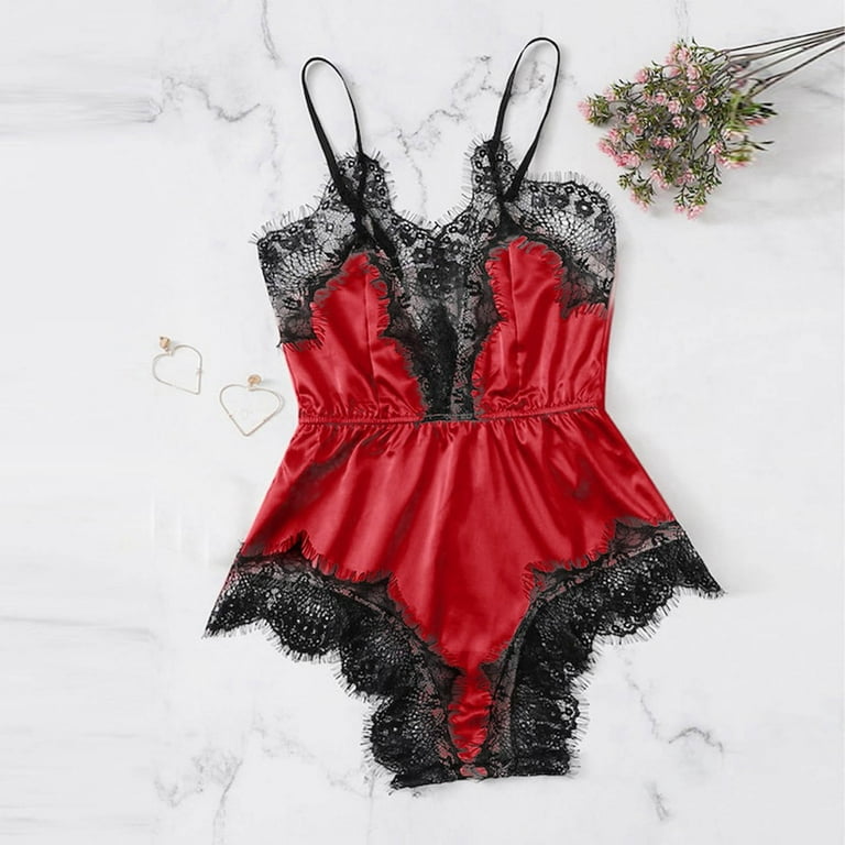 Satin lace romper bodysuit pyjamas hotsell
