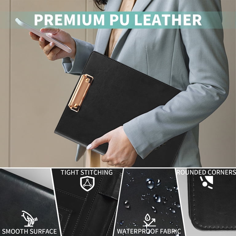 Premium Clipboard With Storage - Padfolio Organizer With Pockets, Letter Size, Black