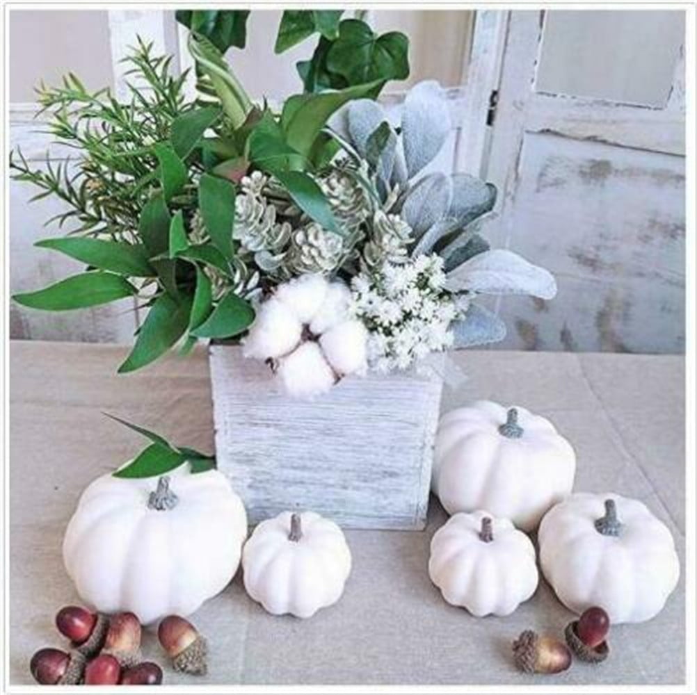 12 Pcs Halloween White Artificial Pumpkins Harvest Fall Thanksgiving Home Decor 