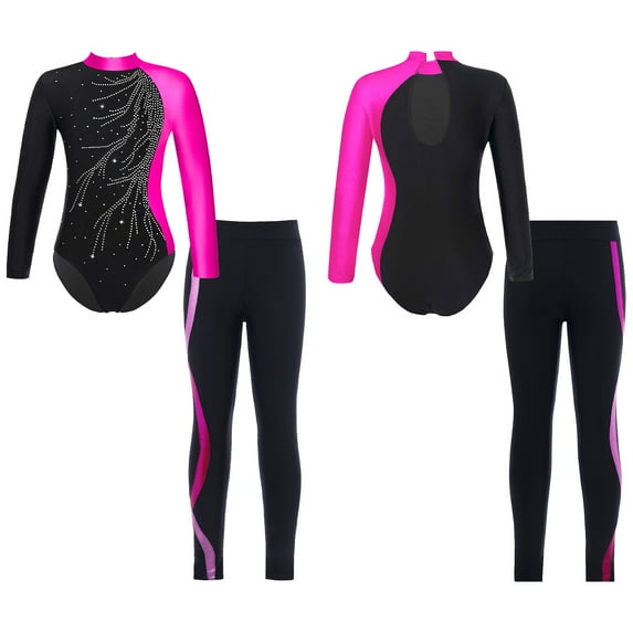 TiaoBug Kids Girls Gymnastics Leotard with Leggings Set Dancewear