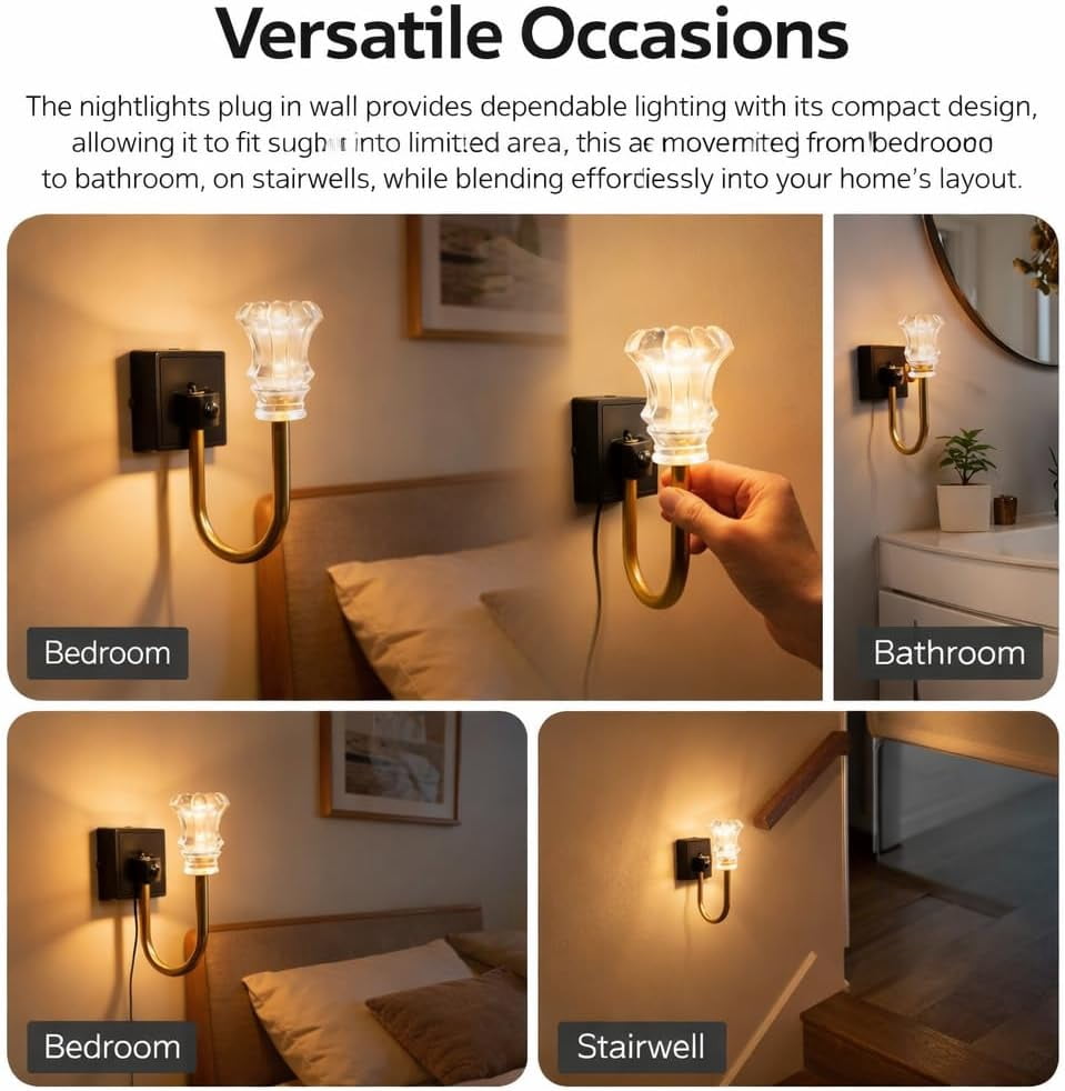 Vintage Night Lights Plug Into Wall, Flower Candle LED Plug in Night Light, Decorative Nights Lights Plugs Into Wall, Retro Soft Warm Plug-in Walls Nightlight for Adults, Bedroom, Bathroom(wwx)