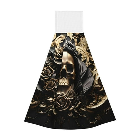 

Lukts Gold Rose Skull for Coral Fleece Velcro Towel Suitable for Bathroom Kitchen Hanging Absorbent Towel Household Items