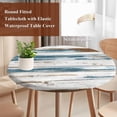 thumbnail image 5 of Vintage Blue Round Fitted Table Cover Brown Wood Grain Abstract Mottled Artistically Waterproof Table Cloth with Elastic Edge Wipeable Tablecloth for Picnic Camping Party Fits 55"-60" Diameter, 5 of 8
