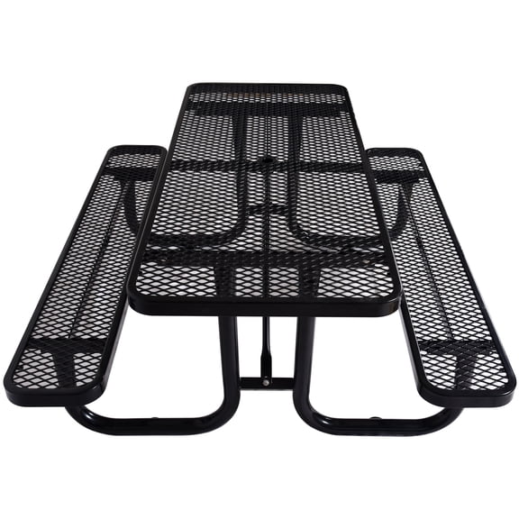 LiviNest 6 ft Outdoor Picnic Table: Commercial-Grade Steel Picnic Table for Campgrounds & Parks - Heavy-Duty Rectangular Design with Umbrella Hole & Integrated Benches
