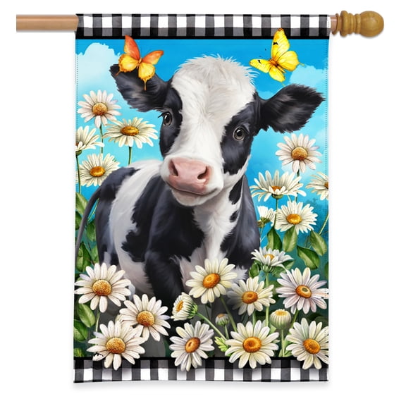 Briarwood Lane Summer House Flag 40x28 For Outdoor Checkered Cow For Summer House Flag
