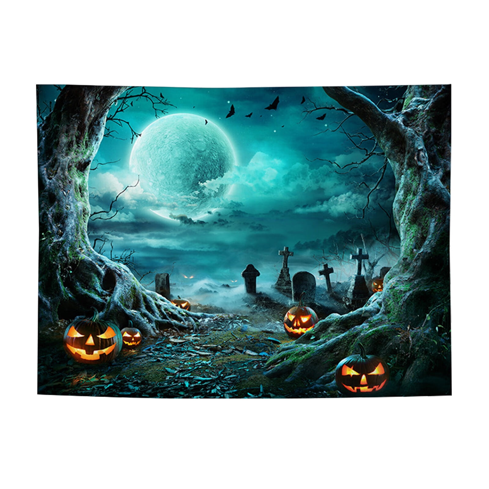 Bostey Tapestry Cloth Halloween Wall Cloth Witch Cemetery Pumpkin Funny 