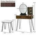 thumbnail image 2 of Gymax Vanity Table Set Lighted Mirror Storage Drawer Shelf Cushion Stool Rustic Brown, 2 of 9