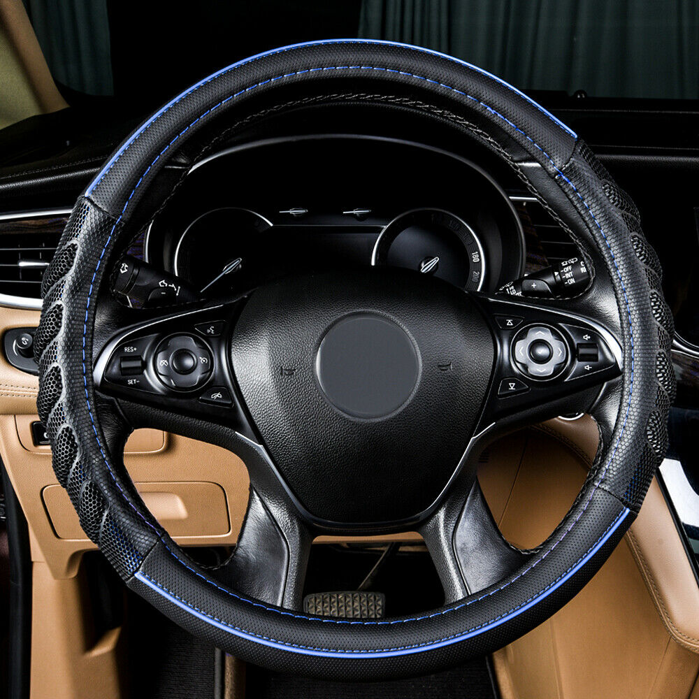 Flying Banner Faux Leather Steering Wheel Cover, Blue Black photo 4