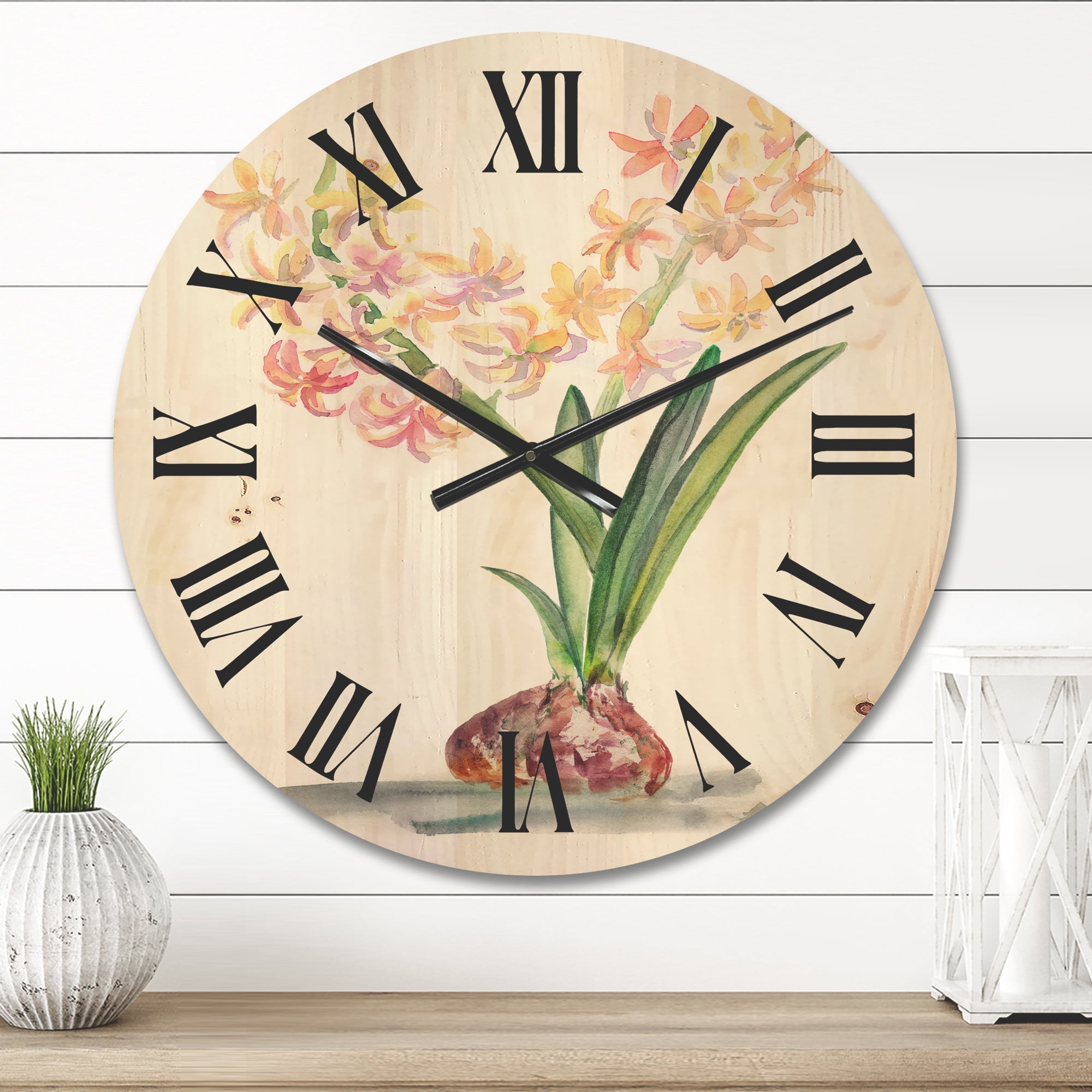 Designart 'Blossoming Hyacinth' Traditional Wood Wall Clock