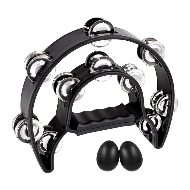 Pandereta EastRock de doble fila con 20 jingles para adultos, color negro