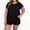 Black, variant on Plus Size Lepard Print Patchwork Women Short Sleeved 2 Pieces Ribbed Tops and Shorts Sets Outfit