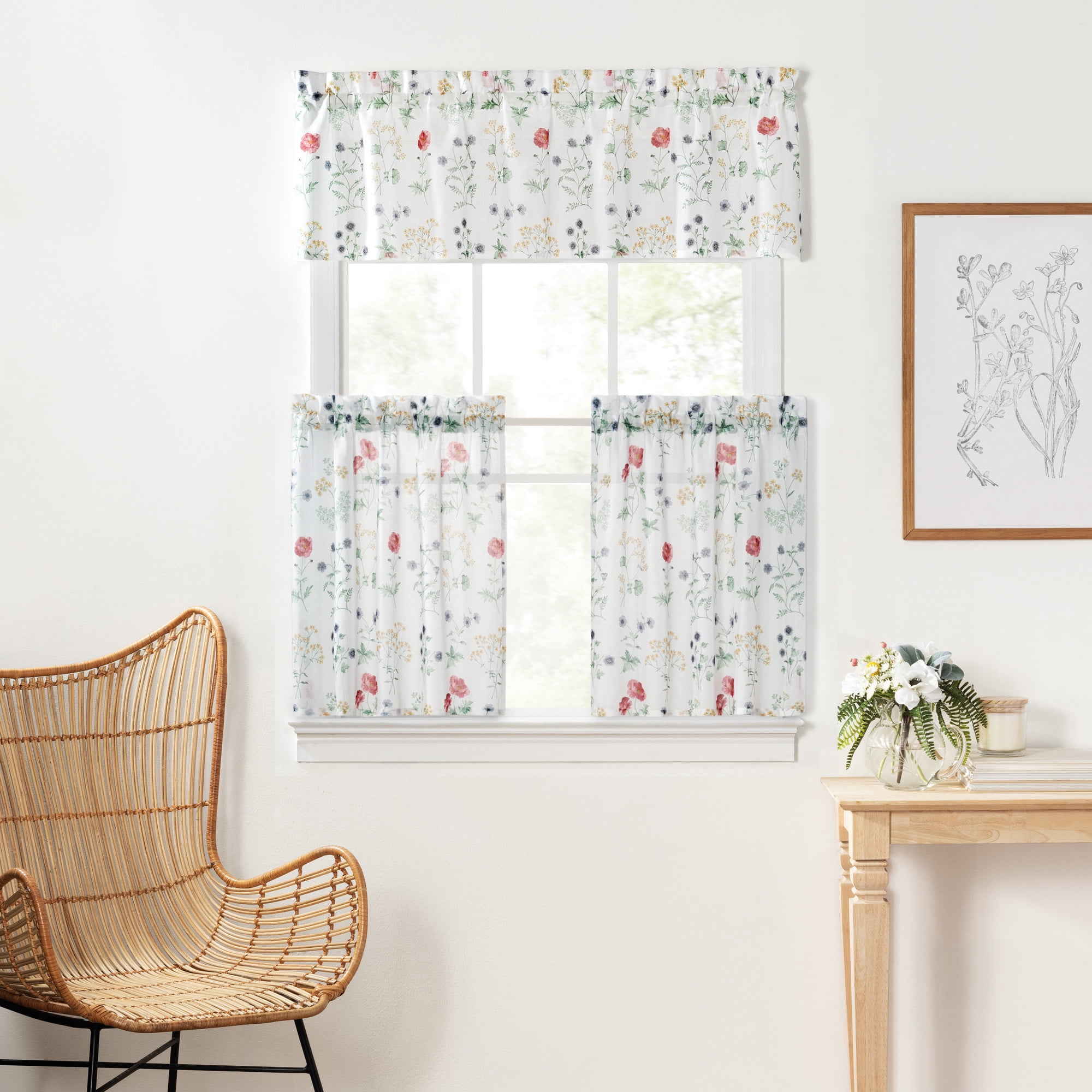 Martha Stewart Martha’s Garden Tier Set, Multicolor, Pole Top, Semi Sheer, Indoor, Adult, 2 Piece Set, 27" x 24"