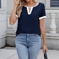 thumbnail image 2 of Gbsyewxs Womens Tops Short Sleeve V Neck Patchwork Breathable Summer T Shirts For Women Navy, 2 of 5