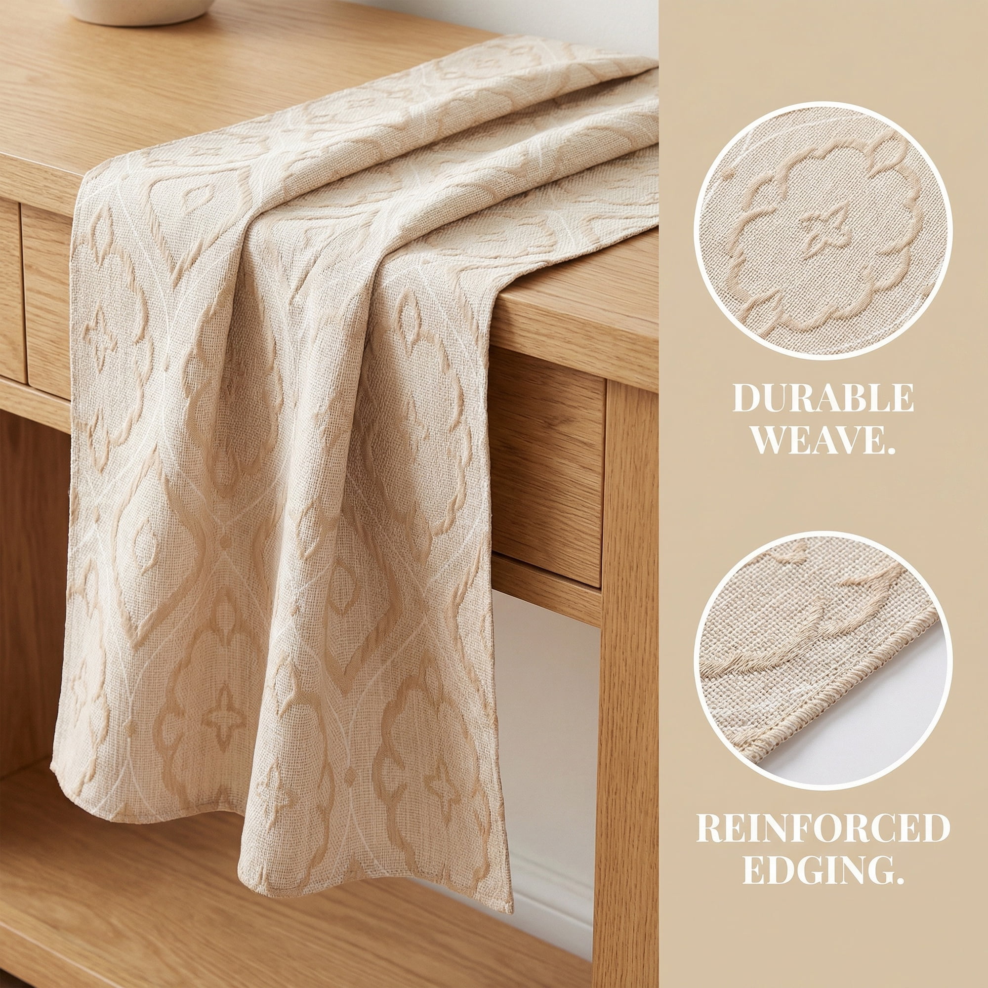 Unique Bargains Long Washable Polyester Runner Table Runner for Table Beige 13.8"x106.3"