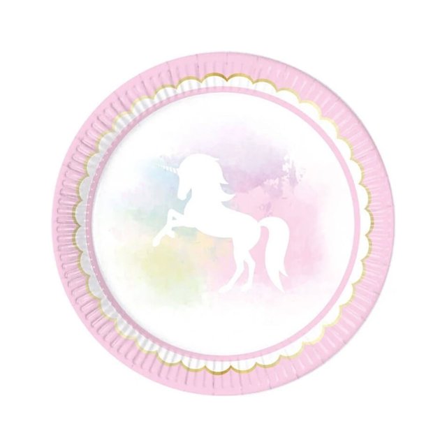 Procos - Platos para Fiesta Diseño Unicornio de Papel - Pack de 8 (Rosa, Blanco)