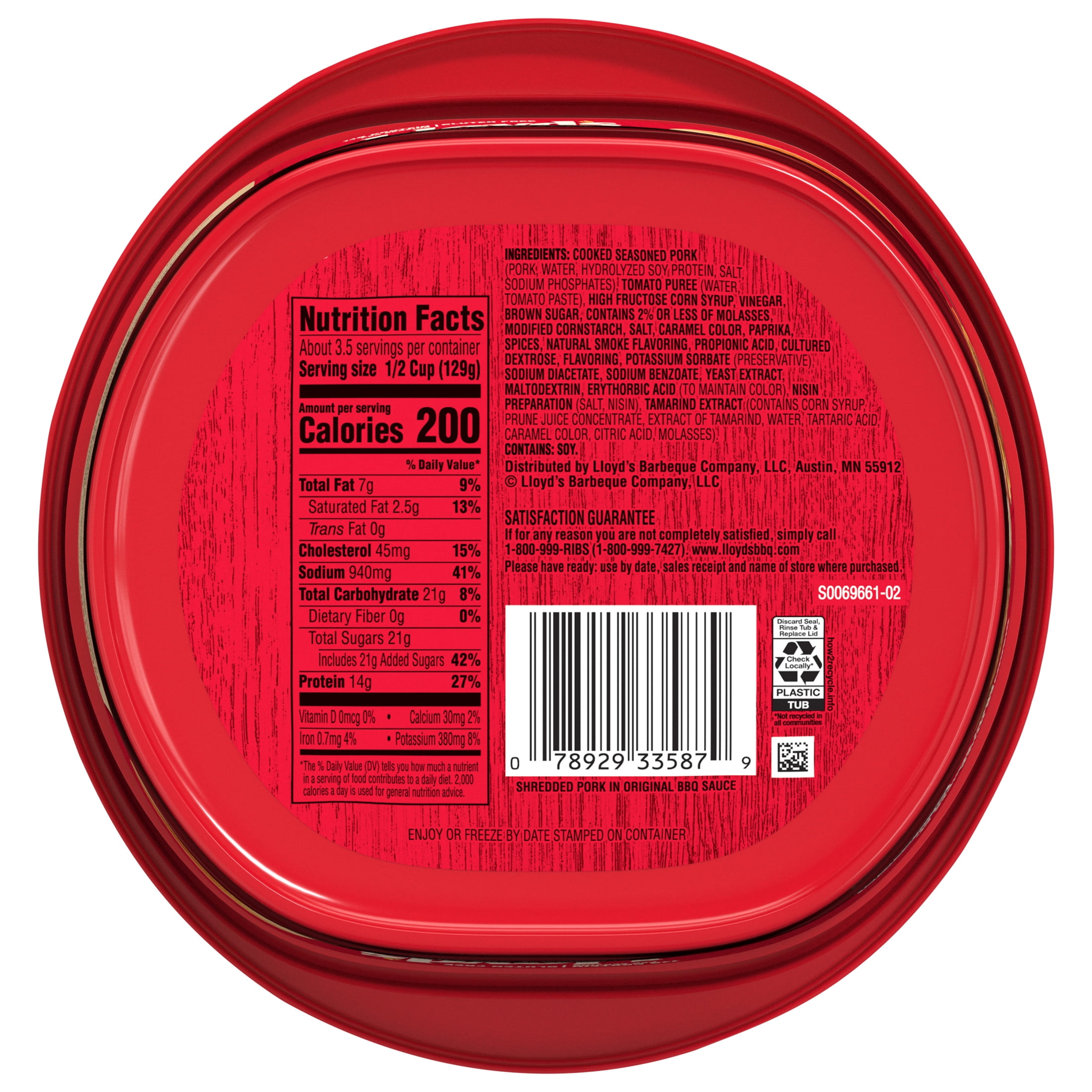 LLOYD'S Seasoned Shredded Pork, Regular, Refrigerated, 16 oz Plastic Tub