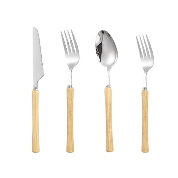 Flatware Set Dinner Forks 4/5 Pieces Knife Fork Spoon Wood Handle Cutlery Set 304 Stainless