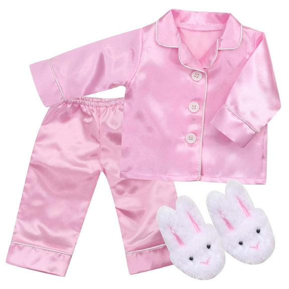 Sophia's Classic Satin Pajama with Fuzzy Bunny Slippers for 18" Dolls, Pink