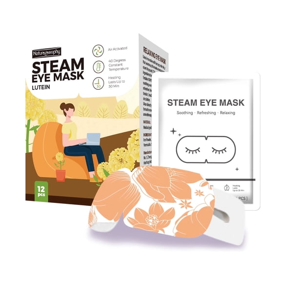 Naturolosophy Lutein Steam Eye Mask, Self-Heating Warm Compress, Air-Activated Disposable Eye Mask, 12 Count, for Screen Time, Relaxation & Sleep