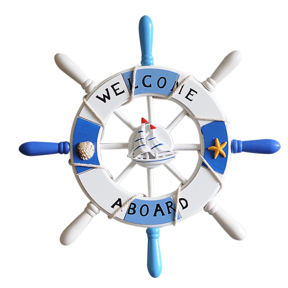 Steering Wheel Decor Mediterranean Helmsman Decoration Mediterranean Style Wall Hanging Wood