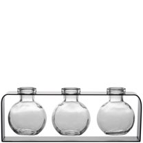 Couronne Co. Trivo Three Recycled Glass Vases with Metal Stand, Table Top Flower Vase Décor - Clear