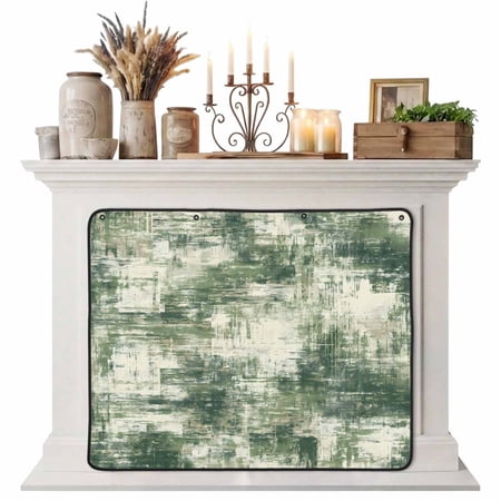 Magnetic Fireplace Cover Green Graffiti Art Fireplace Screen Abstract Texture Insulation Fireplace Blocker Blanket Save Energy Fireplace Draft Stopper Covers for Living Room 36x30