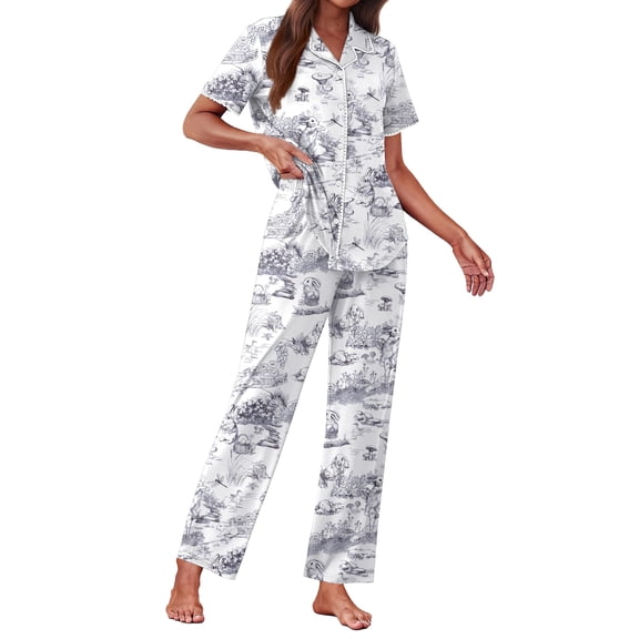 EKOUAER Women's Pajama Sets Button Down Loungewear Short Sleeve Sleepwear 2 Piece Pants Pjs Set with Pockets