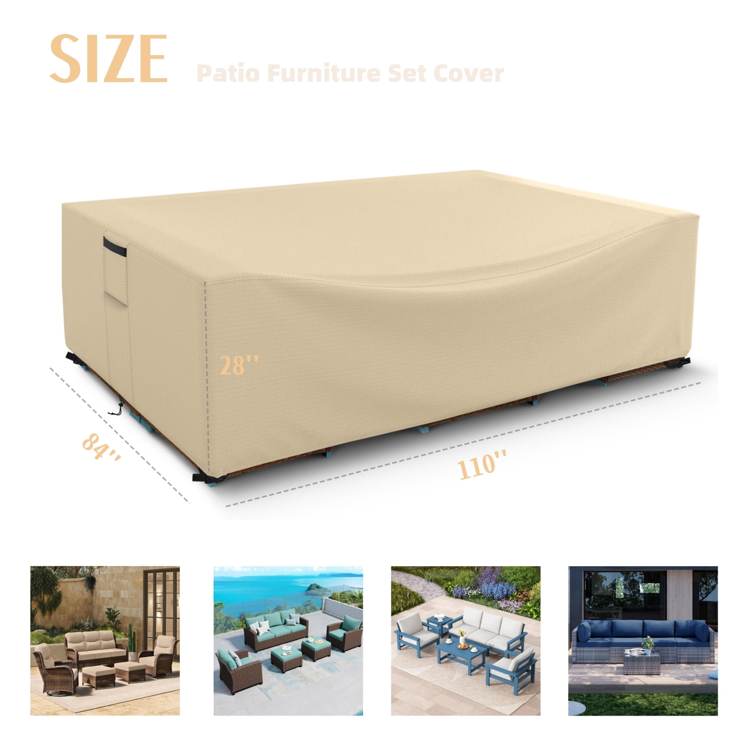 Patio Furniture Cover, Fits Up to 110''L x 84''W x 28''H, All-Weather Waterproof Dustproof Outdoor Furniture Cover, Has Air Vents And Storage Bag, Fade-Resistant Cover, Beige