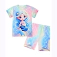 thumbnail image 2 of Beilxfa Little Girls Cartoon Short Sets Summer 2 Piece Outfits Toddler Teen Girl Top T-shirt and Shorts Pjs 3-10T,1pcs-Mermaid, 2 of 10