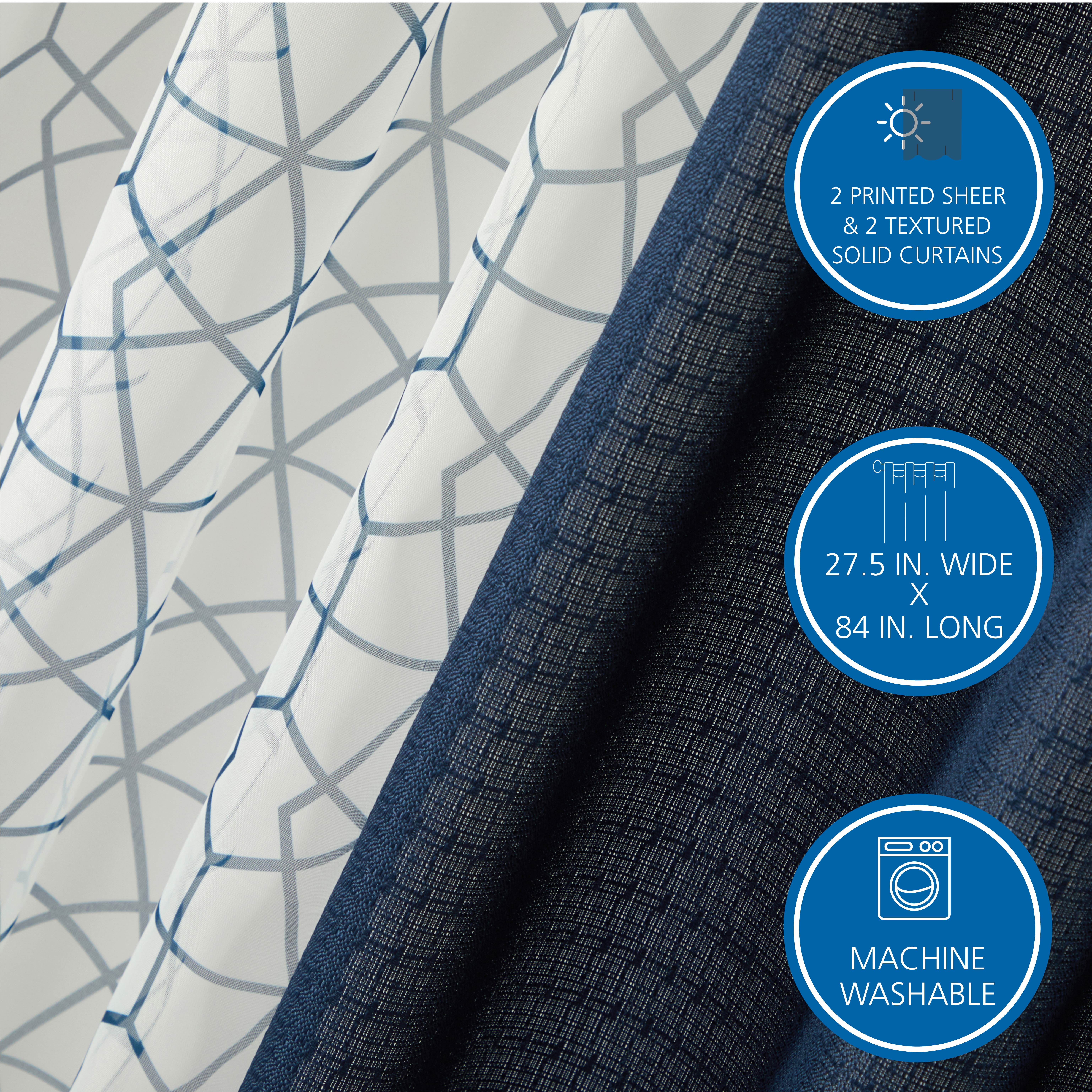 (2 pack) Mainstays Curtain and Sheers Set, 4 Panels, Blue Moon, 27.5 in W x 84 in L