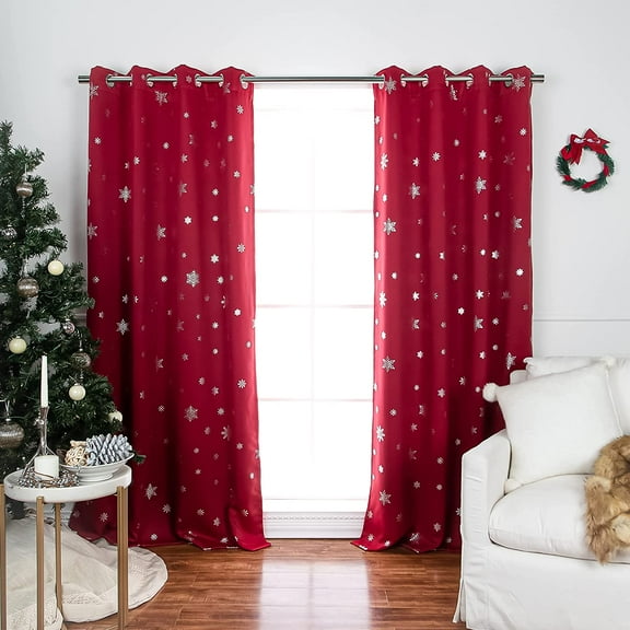 Aurora Home  Silver Foil Snowflake Thermal Insulated Blackout Curtains Red - 96"L