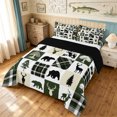 thumbnail image 3 of Manfei Retro Bear Deer Full Size Comforter Sets, Rustic Patchwork Bedding Comforter Set, White Dark Green, Black Reversible, 3 Pieces, 1 Comforter and 2 Pillowcases, 3 of 7