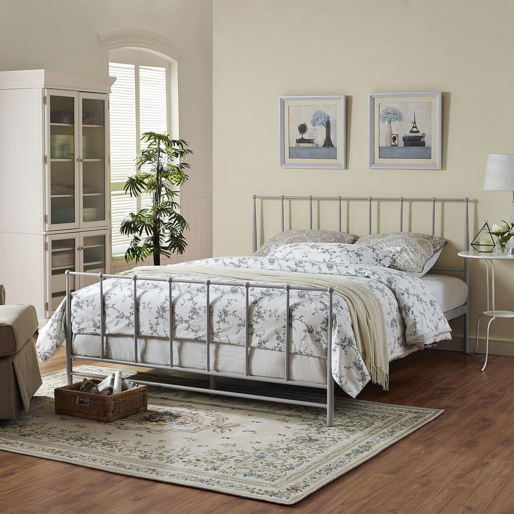 Modway Estate Modern Sturdy Powder Coated Steel King Bed in Gray