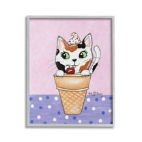 Stupell Industries Polka Dot Cat Sundae Animals & Insects Painting Gray Framed Art Print Wall Art, 24 x 30