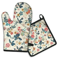 Pioneer Flower Kitchen Oven Mitt and Pot Holder Sets 2 Pcs for Baking, Cooking and Grilling, Heat Resistant Up To 392 °F