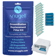 Philips Dreamstation Filters by Snugell 24-Pack (4 Reusable + 20 Disposable) - Universal Replacement Filters for Philips Respironics Dreamstation CPAP Machine - Made in USA