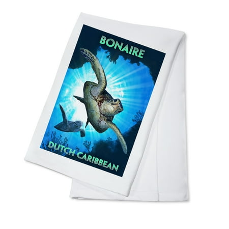 Bonaire, Dutch Caribbean - Sea Turtle Diving - Lantern Press Poster (100% Cotton Kitchen (Best Bonaire Dive Sites)
