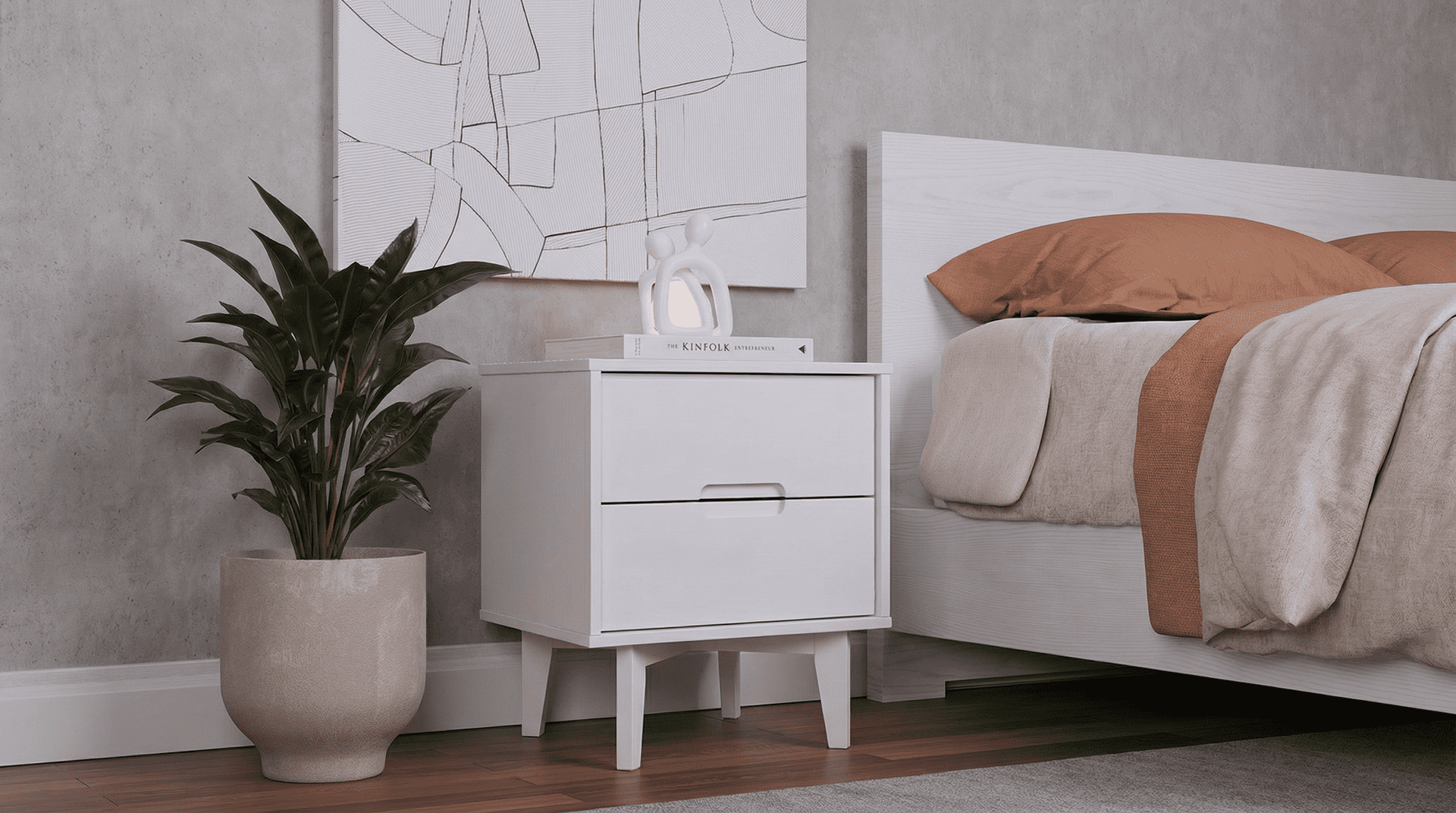 Sloane 2-Drawer Groove Handle Solid Wood Nightstand White