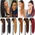 thumbnail image 2 of Benehair Clip in Hair Extensions as Human Drawstring Yaki Ponytail Real Long Thick Hair Piece for Woman Dark Brown, 2 of 7