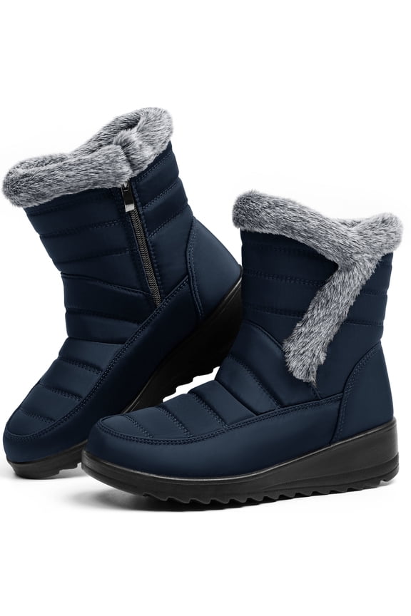 Snow Boots for Women Winter Warm Faux Fur Lined Mid Calf Boots - Outdoor Womens Booties With Zipper
