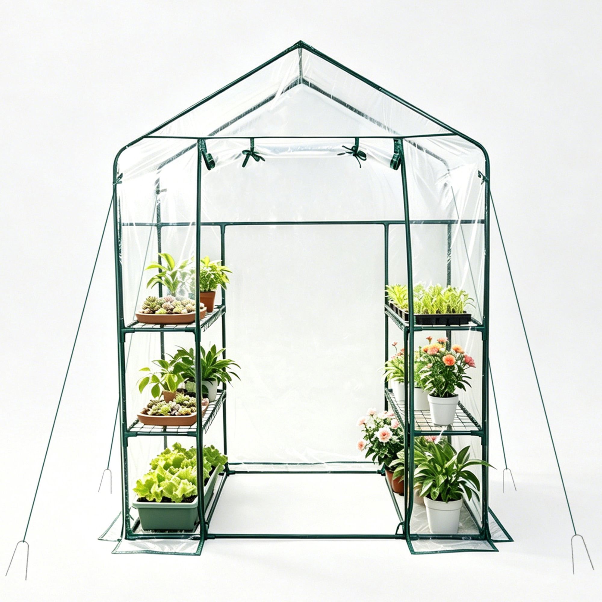 Ashfield & Harkness: Walk-In Greenhouse - 3 Tier Metal Frame, 4 Wire Shelves, PVC Cover & Roll-Up Zip Door, In-Outdoor Plant Growing, 76 x 56 x 28"