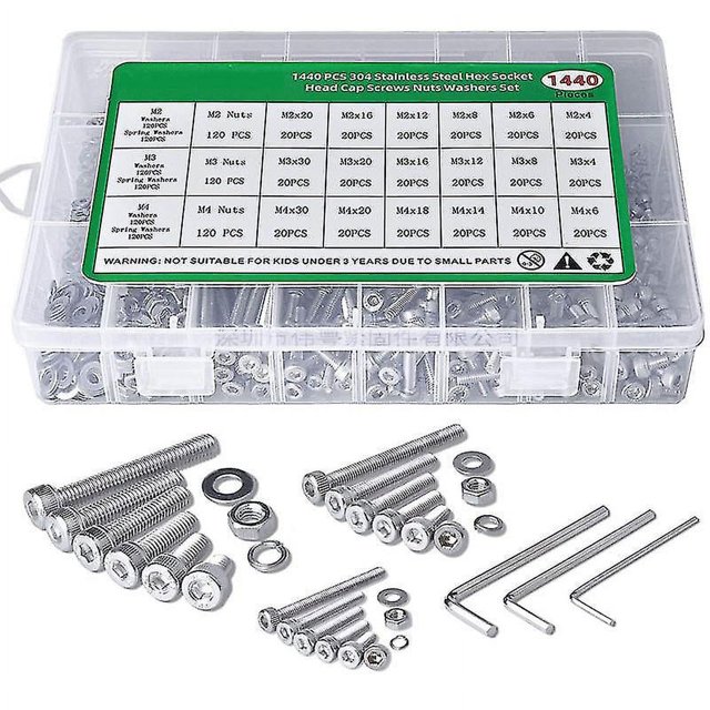 Tornillos y tuercas, 1440 piezas de acero inoxidable 304 M2 M3 M4 Kit de arandelas planas con cabeza hueca hexagonal (hy)